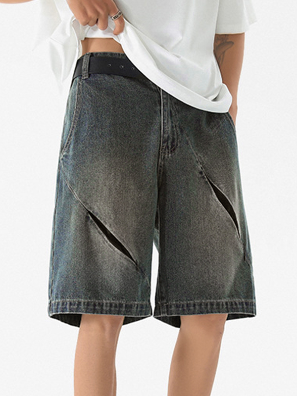 Pantalón corto recto con cremallera oblicua para hombre-3