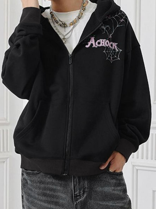 Chaqueta con cremallera y estampado de telaraña Street para hombre-1