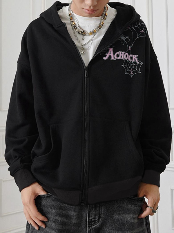 Chaqueta con cremallera y estampado de telaraña Street para hombre-4