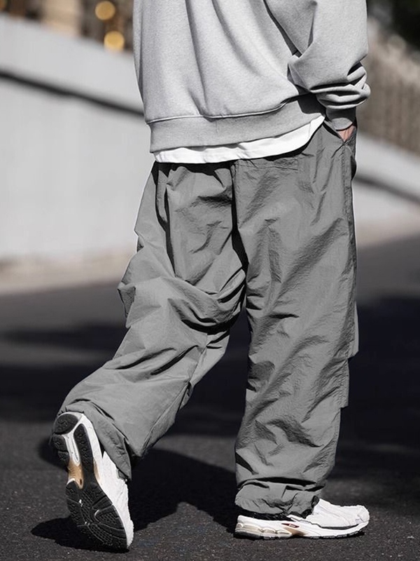 Pantalones anchos de paracaídas con pies atados y fruncidos para hombre-1