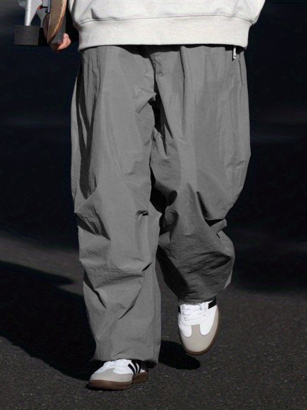 Pantalones anchos de paracaídas con pies atados y fruncidos para hombre-2