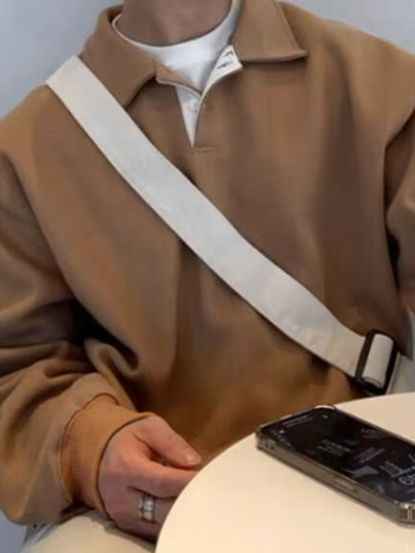 Sudadera de hombre con cuello de solapa unicolor-1