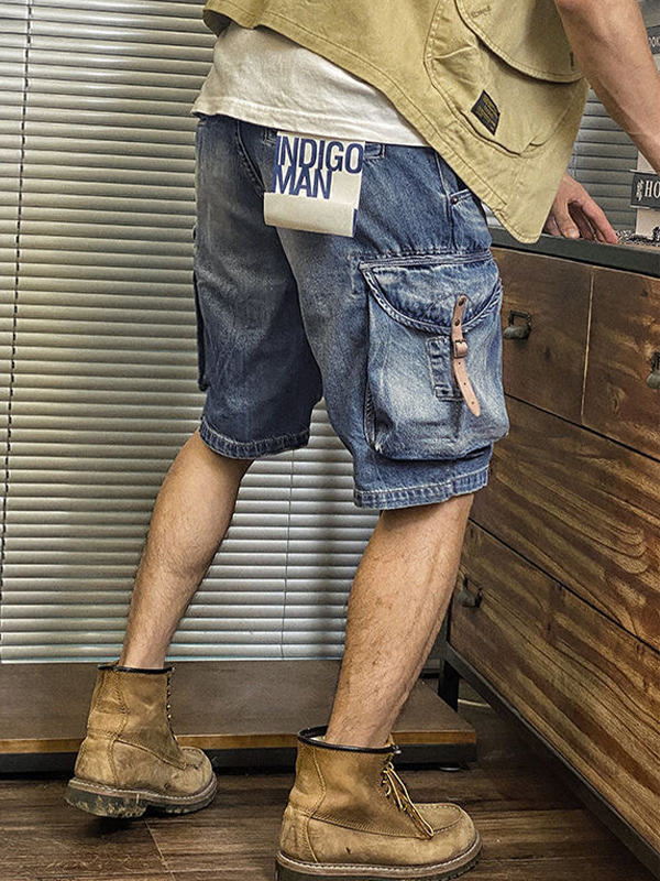 Shorts lavados con múltiples bolsillos para hombre-1