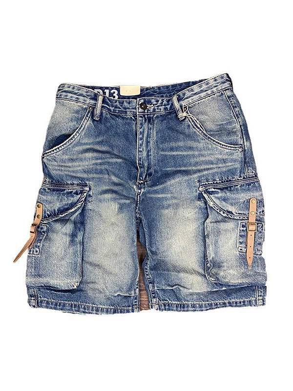Shorts lavados con múltiples bolsillos para hombre-3