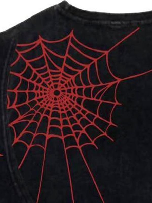 Chaleco rasgado con estampado de araña desgastado y lavado para hombre-2