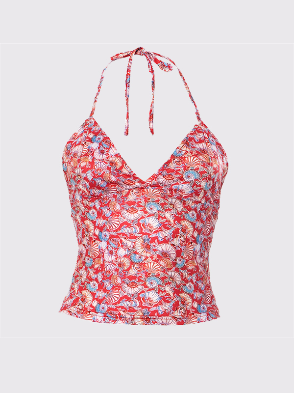 Top de tirantes finos con estampado de moda-3