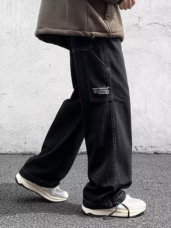 Vaqueros cargo negros holgados para hombre-1