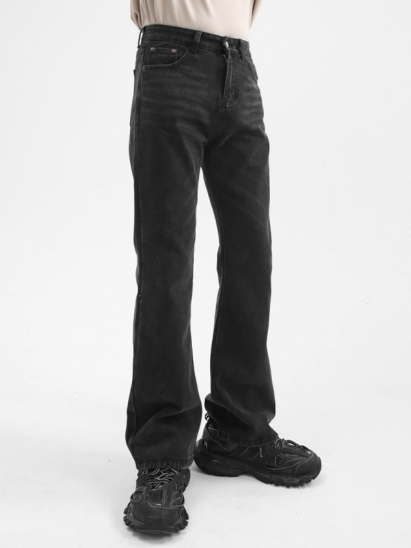 Jeans sueltos adelgazantes de pierna ancha ligeramente acampanados para hombre que combinan con todo-2