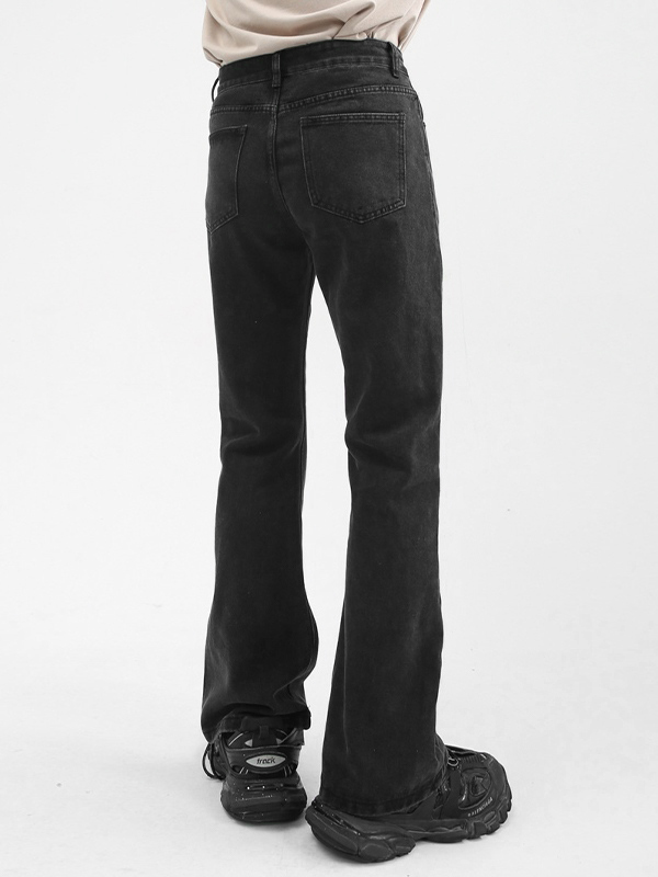 Jeans sueltos adelgazantes de pierna ancha ligeramente acampanados para hombre que combinan con todo-4