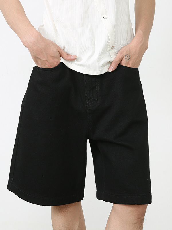Pantalones cortos de mezclilla con pierna recta y pantalones anchos sueltos-3