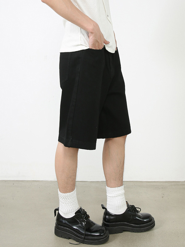 Pantalones cortos de mezclilla con pierna recta y pantalones anchos sueltos-2