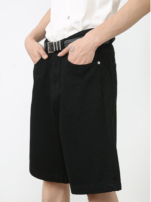 Pantalones cortos de mezclilla con pierna recta y pantalones anchos sueltos-4