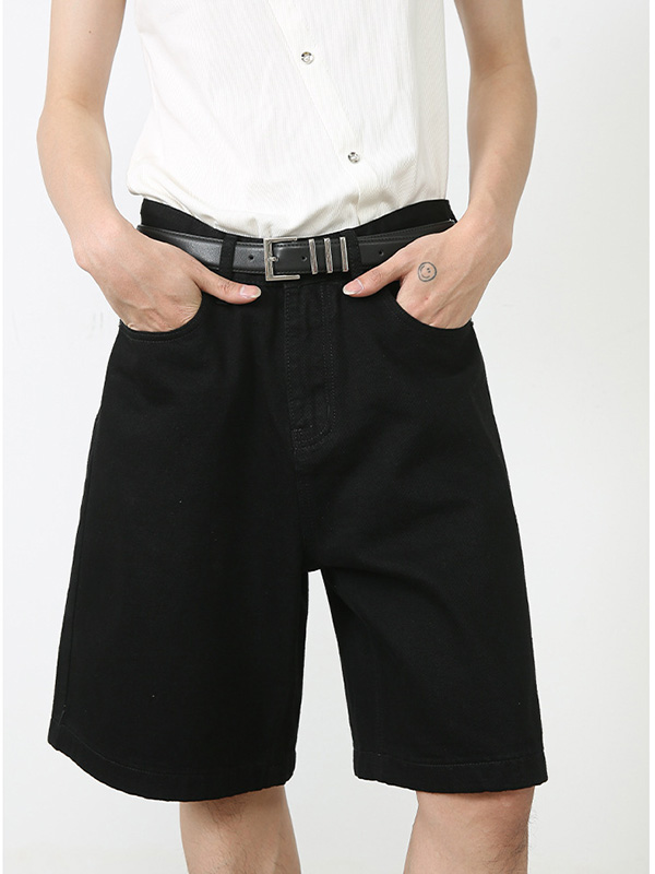 Pantalones cortos de mezclilla con pierna recta y pantalones anchos sueltos-6