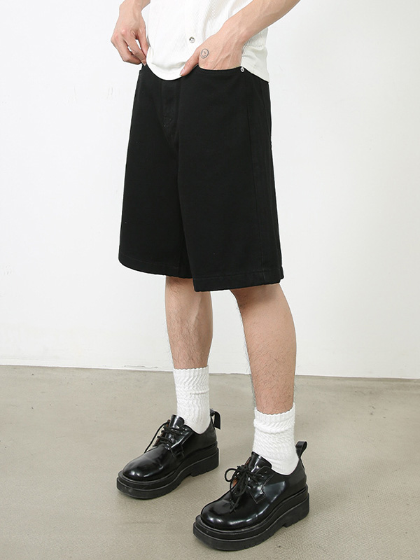 Pantalones cortos de mezclilla con pierna recta y pantalones anchos sueltos-1