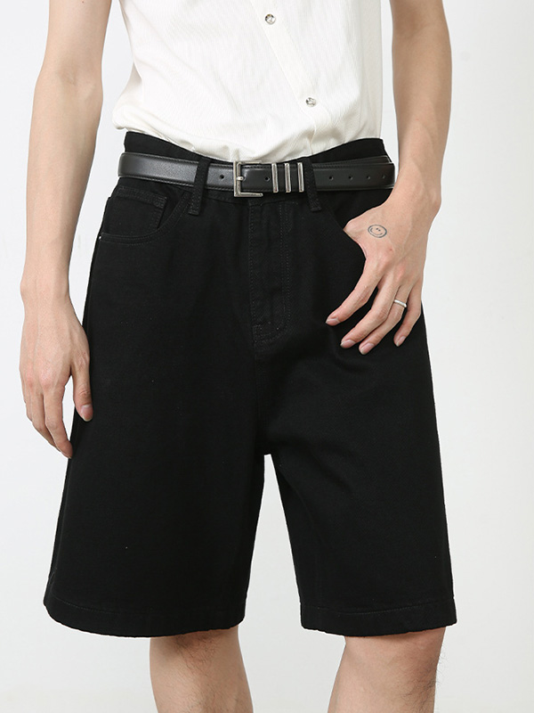 Pantalones cortos de mezclilla con pierna recta y pantalones anchos sueltos-5