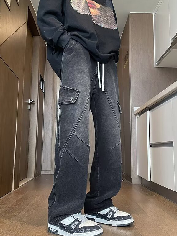 Jeans cargo con diseño de estilo urbano lavado-1