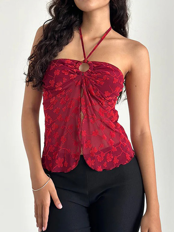 Chaleco halter con estampado vintage-1