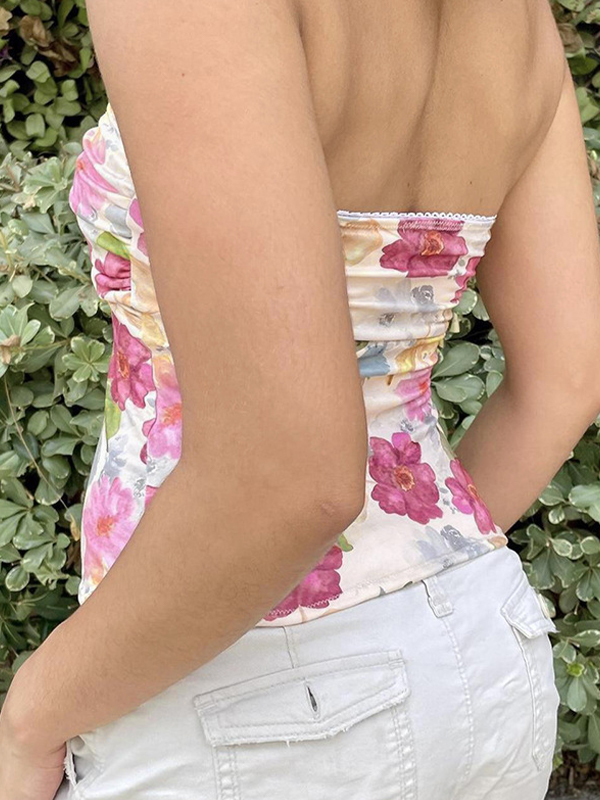 Top bandeau con estampado floral rústico para adolescentes-3