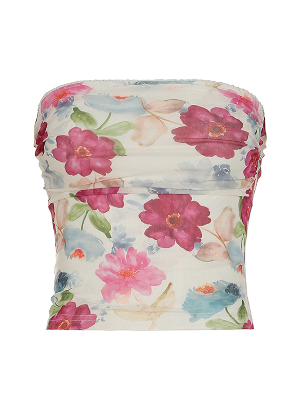 Top bandeau con estampado floral rústico para adolescentes-4