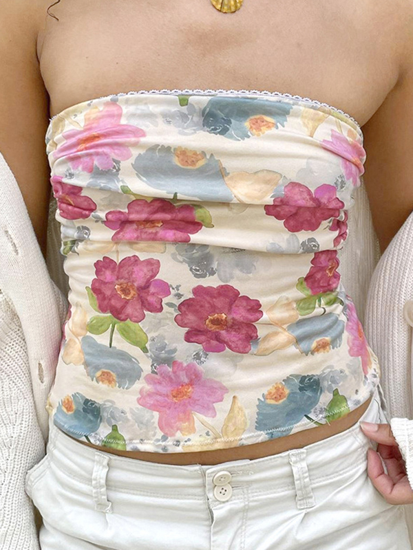 Top bandeau con estampado floral rústico para adolescentes-1
