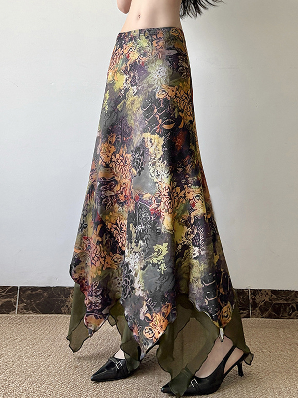 Falda larga con estampado floral botánico Mori-2