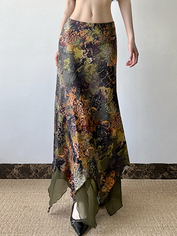 Falda larga con estampado floral botánico Mori-1