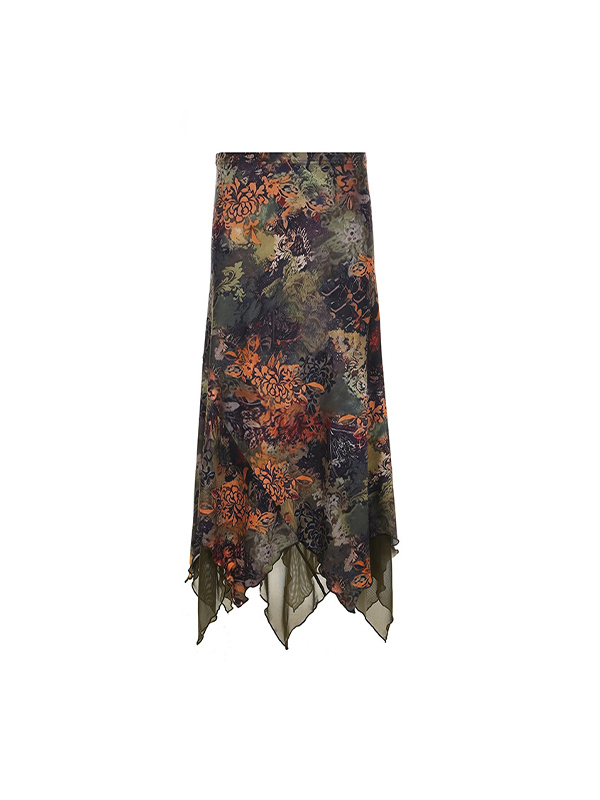 Falda larga con estampado floral botánico Mori-4