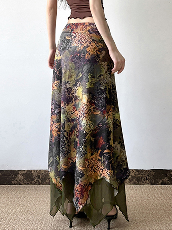 Falda larga con estampado floral botánico Mori-3
