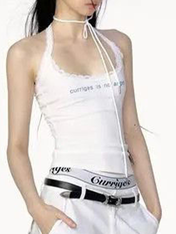 Chaleco halter con estampado de encaje-1