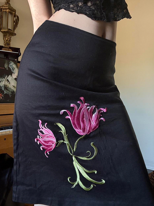 Falda larga con bordado floral vintage americano-3