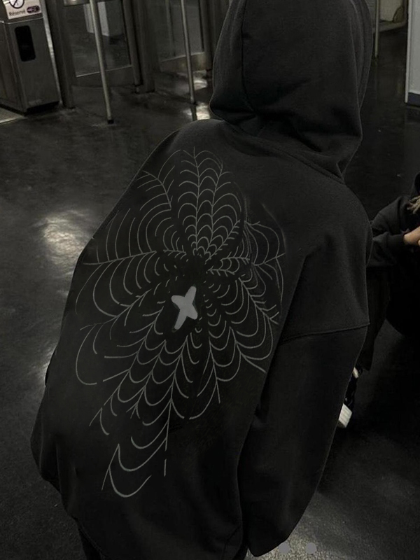 Sudadera con capucha extragrande con estampado de telaraña para hombre-2