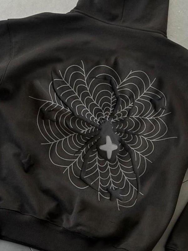 Sudadera con capucha extragrande con estampado de telaraña para hombre-4