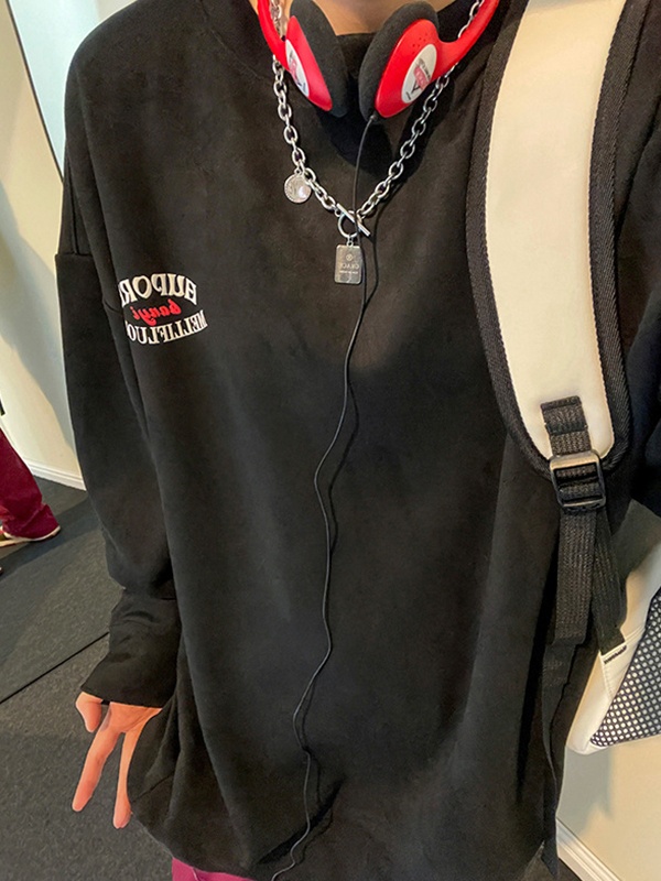 Sudadera de hombre con estampado de letras y ante-1