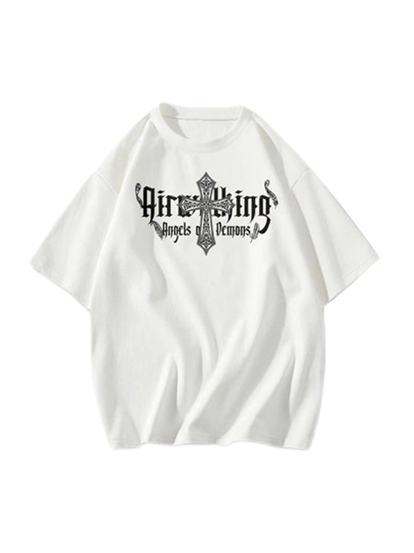 Camiseta de manga corta con estampado de cruz vintage para hombre-1