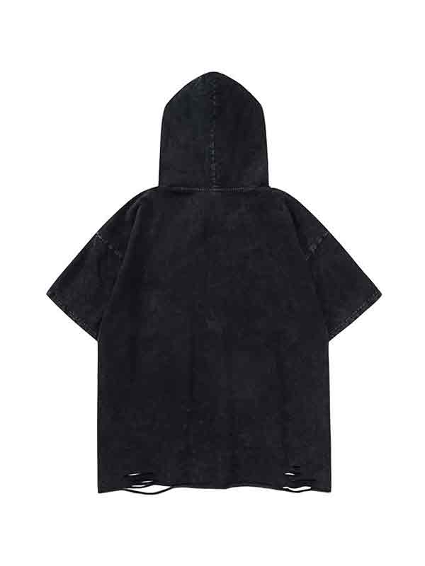 Camiseta extragrande de manga corta con estampado de alas y capucha para hombre-1