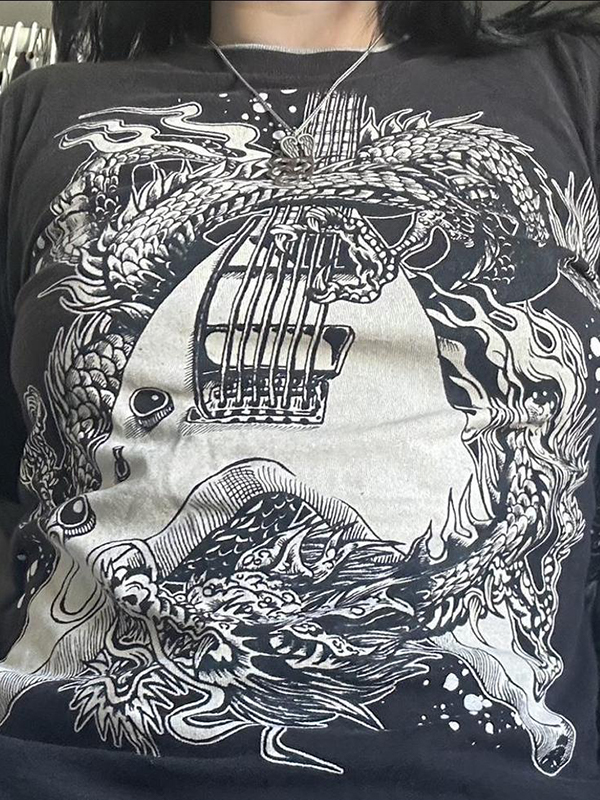 Camiseta de manga larga de gran tamaño con estampado gráfico-1