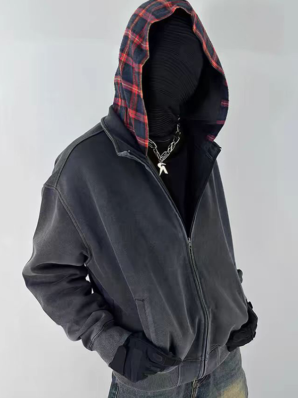 Sudadera con capucha de gran tamaño con estampado de cuadros para hombre-1
