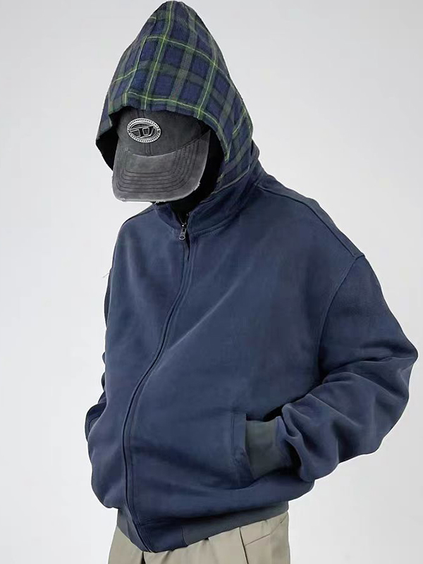 Sudadera con capucha de gran tamaño con estampado de cuadros para hombre-1