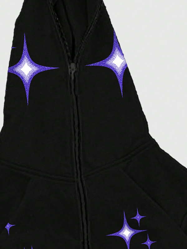 Sudadera con capucha extragrande con estampado de estrellas-4
