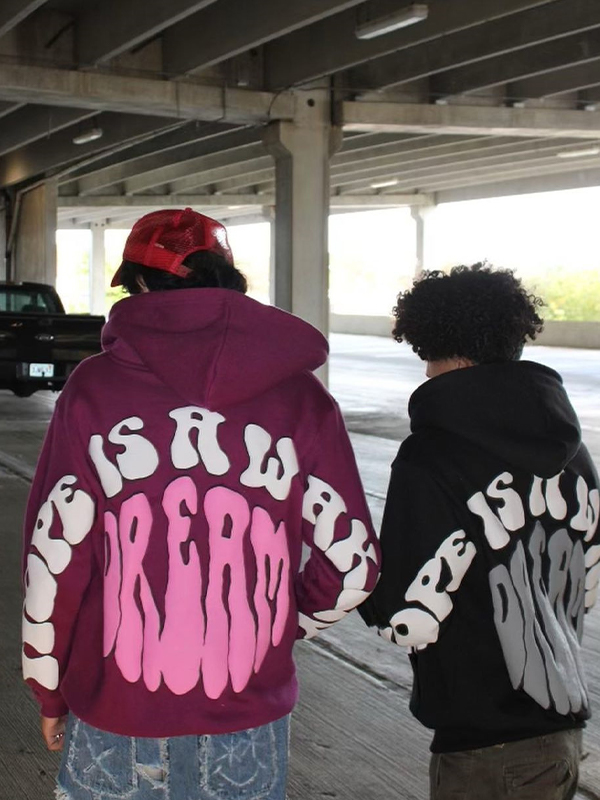 Sudadera con capucha extragrande con estampado de letras de espuma para hombre-2