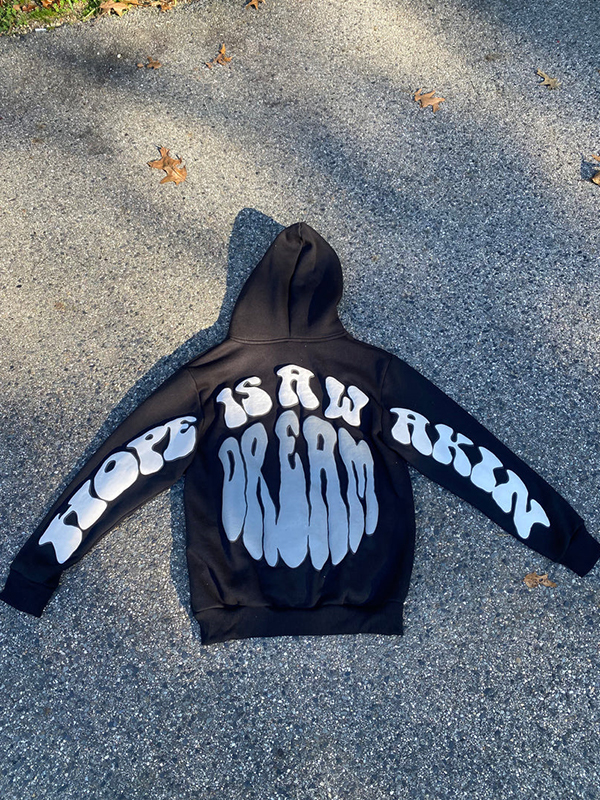 Sudadera con capucha extragrande con estampado de letras de espuma para hombre-1