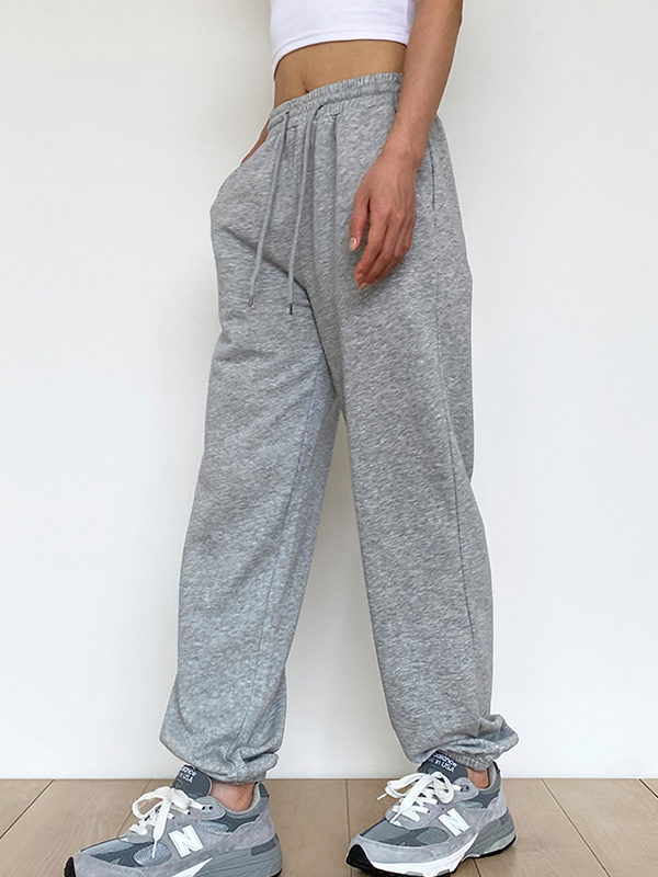 Pantalones deportivos casuales holgados con cordón-2