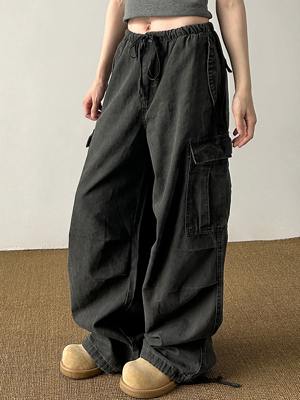 Pantalones cargo vintage con múltiples bolsillos-2