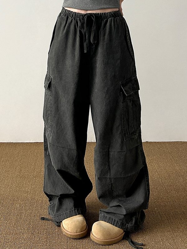 Pantalones cargo vintage con múltiples bolsillos-3