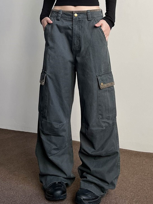 Pantalones cargo plisados con múltiples bolsillos-1