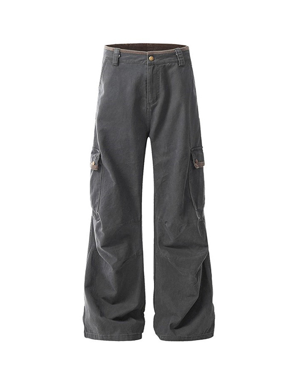 Pantalones cargo plisados con múltiples bolsillos-2