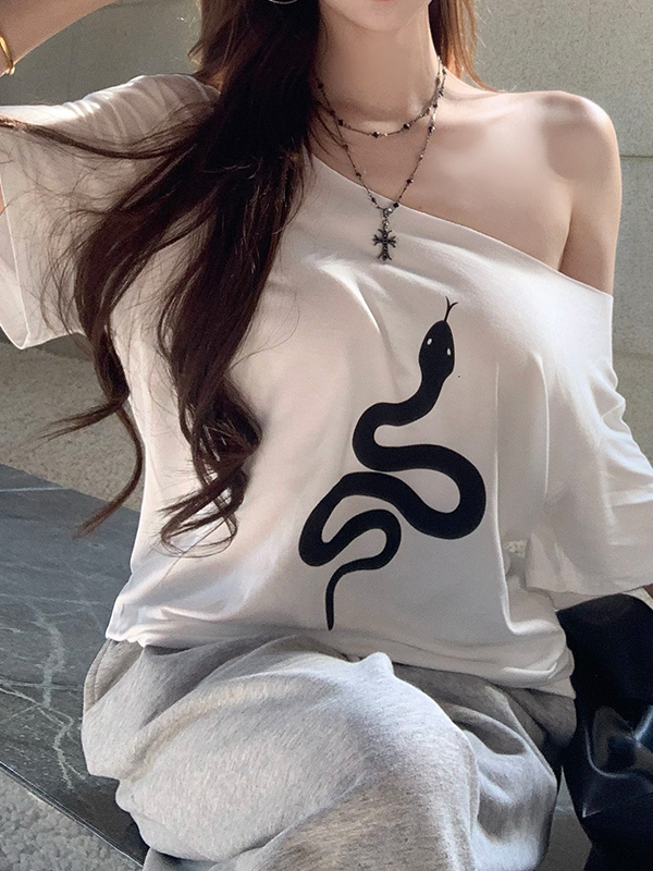 Camiseta de manga corta de gran tamaño con estampado de serpiente-1