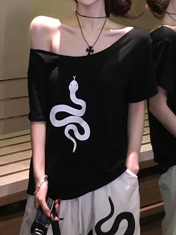 Camiseta de manga corta de gran tamaño con estampado de serpiente-1