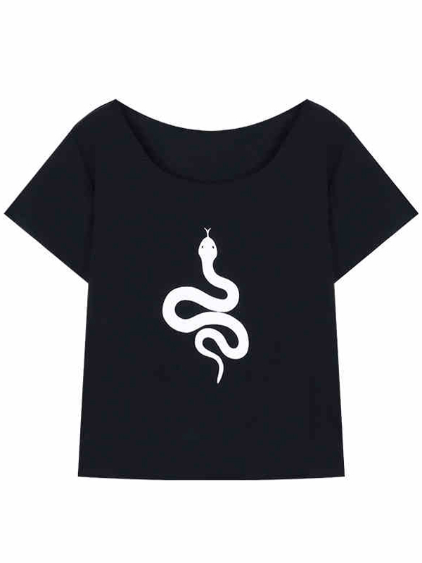 Camiseta de manga corta de gran tamaño con estampado de serpiente-2