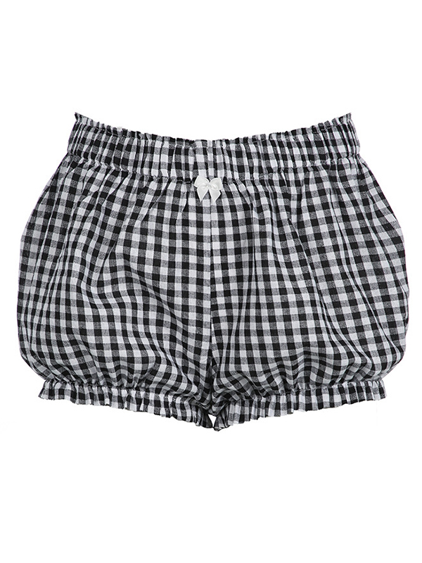 Pantalones cortos con estampado de cuadros y pajarita-2